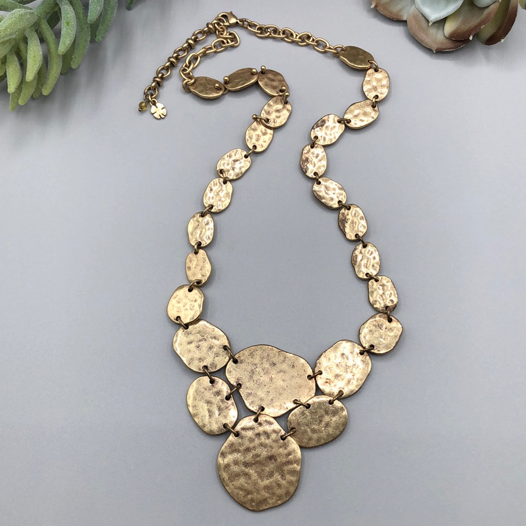 Lucky Brand Gold Tone Hammered Link Necklace